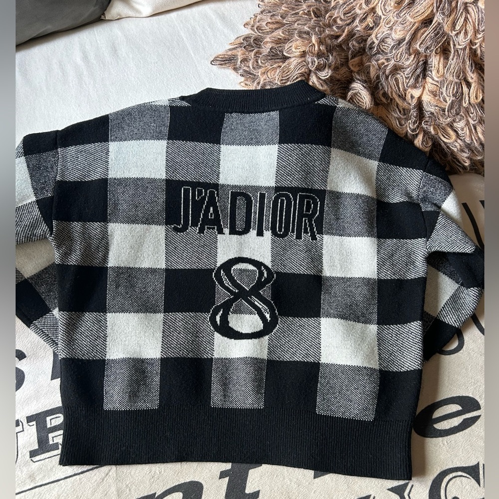 CHRISTIAN DIOR  Cashmere Black and White Checkered J'ADIOR Sweater - US 6/ FR 38